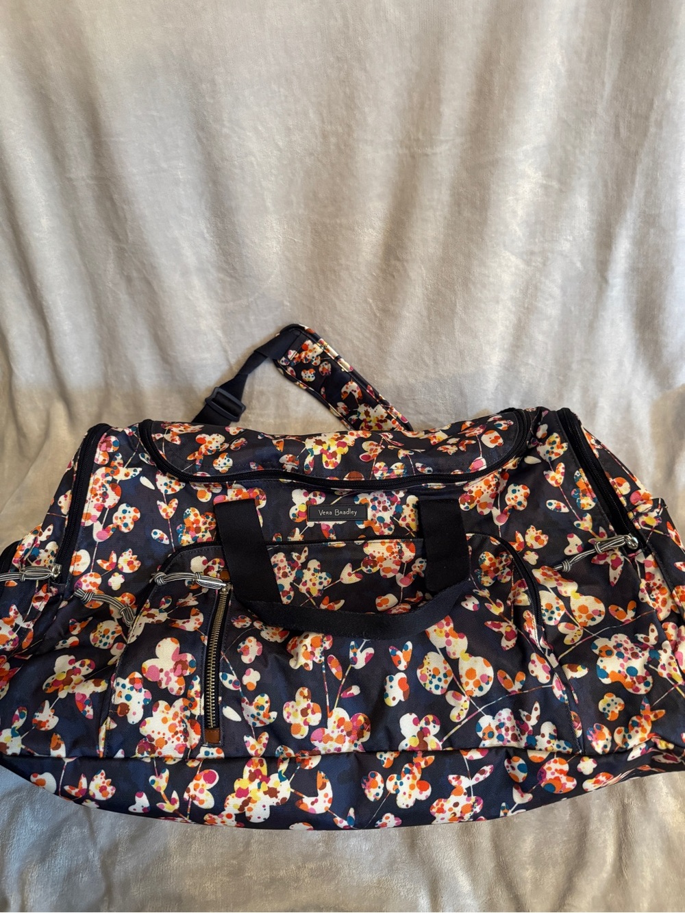 Vera Bradley Navy Floral Travel Duffel with Multicolor Blossoms